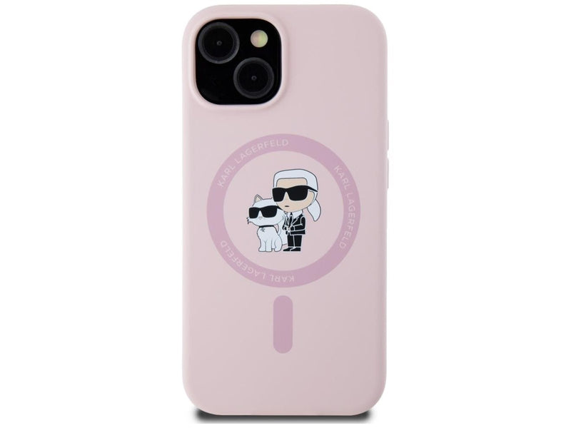 Karl Lagerfeld Silicone Karl&Choupette MagSafe iPhone 15 Plus Case - Pink