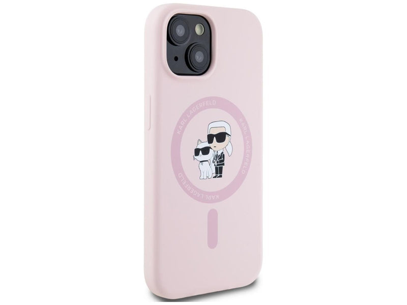 Karl Lagerfeld Silicone Karl&Choupette MagSafe iPhone 15 Plus Case - Pink