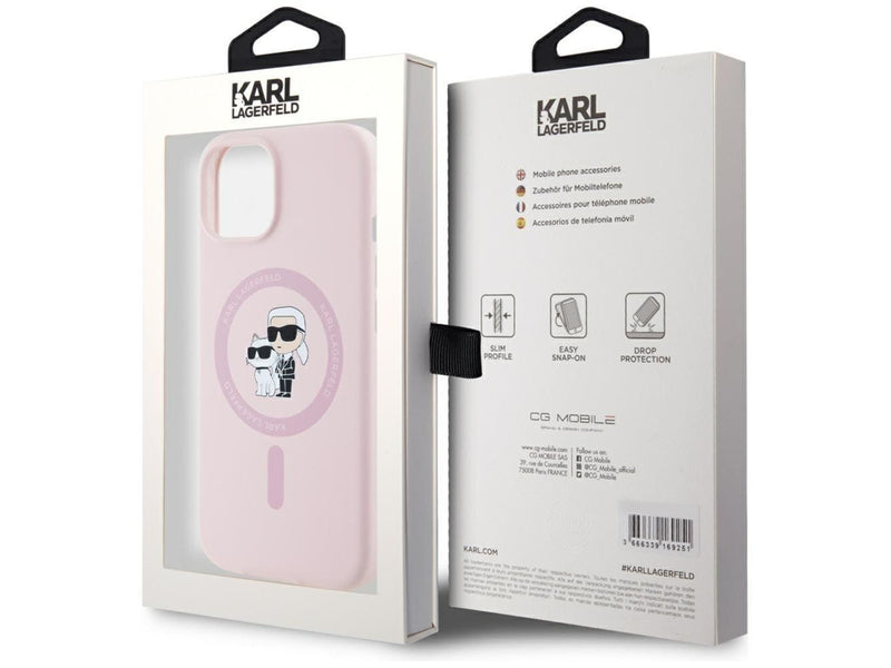 Karl Lagerfeld Silicone Karl&Choupette MagSafe iPhone 15 Plus Case - Pink