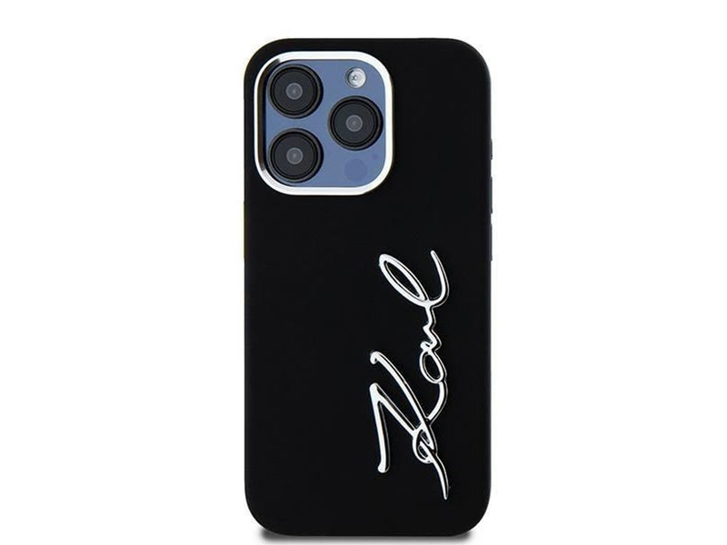 Karl Lagerfeld Silicone Metal Script Logo case for iPhone 15 Pro - black