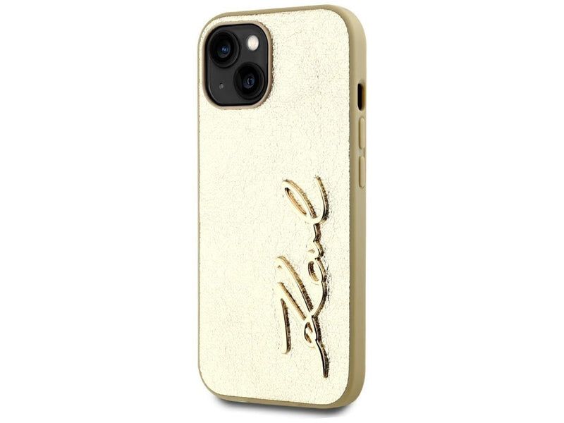 Karl Lagerfeld Wrinkled Metal Signature iPhone 15 Case - Gold
