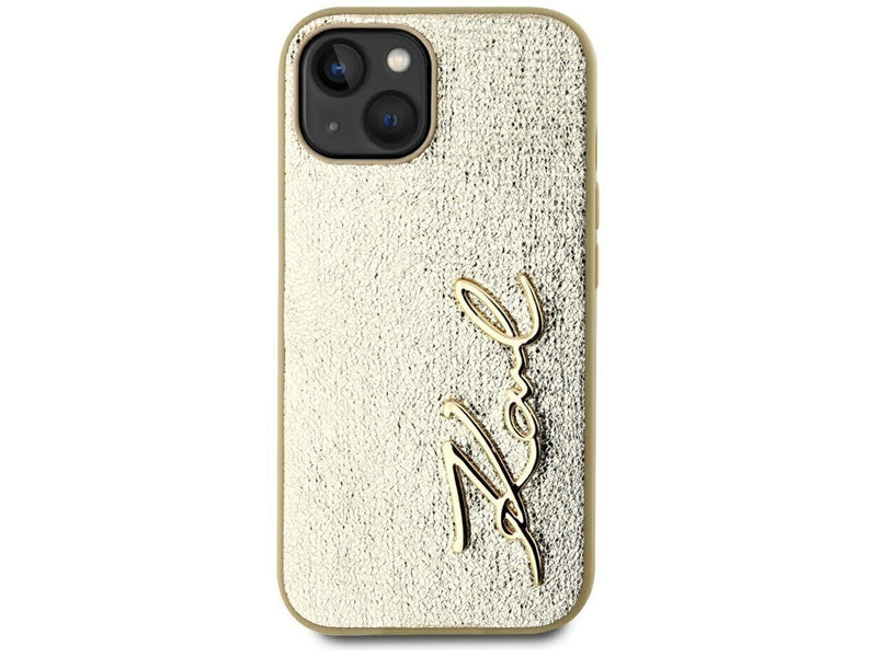 Karl Lagerfeld Wrinkled Metal Signature iPhone 15 Case - Gold