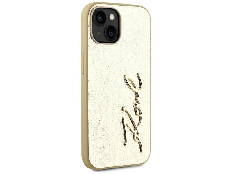 Karl Lagerfeld Wrinkled Metal Signature iPhone 15 Case - Gold