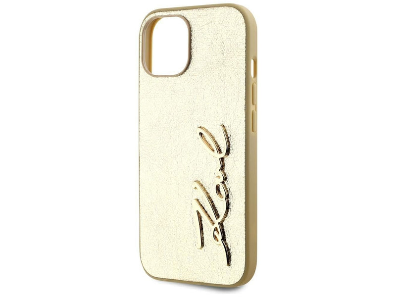 Karl Lagerfeld Wrinkled Metal Signature iPhone 15 Case - Gold