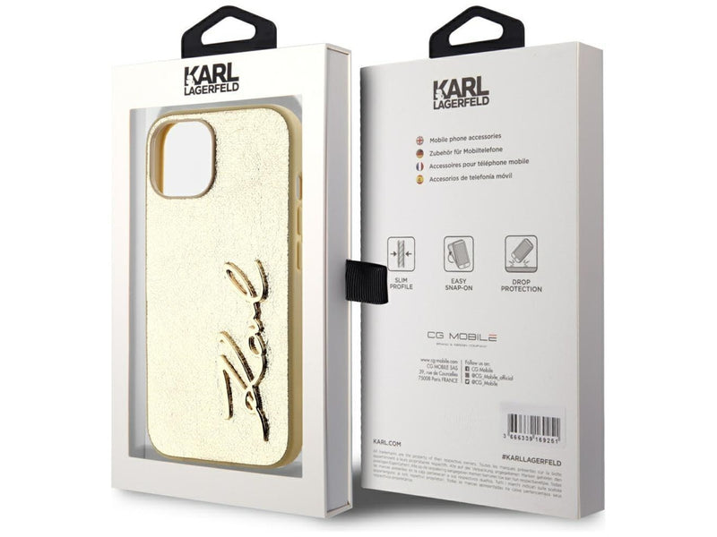 Karl Lagerfeld Wrinkled Metal Signature iPhone 15 Case - Gold