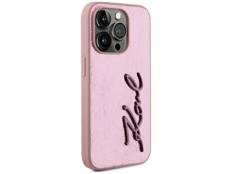 Karl Lagerfeld Wrinkled Metal Signature iPhone 15 Pro Max Case - Pink