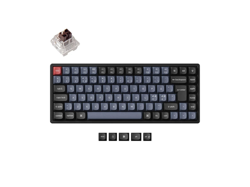 Keychron K2 Pro QMK/VIA Wireless RGB Hot Swap K Pro Brown - Gaming Tastatur (TKL) - 75% (compact TKL - Alice) - Nordic ISO - Schwarz