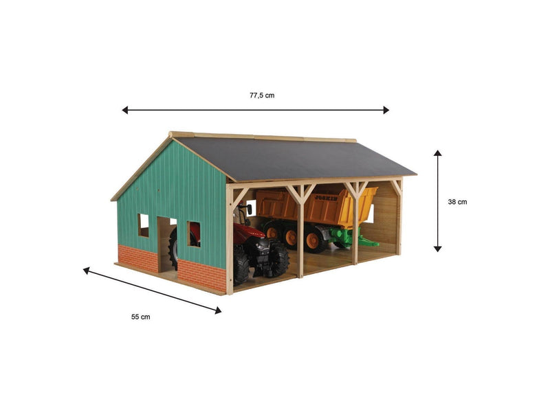 Kids Globe - Agricultural Shed Wood for 3 Tractors 1:16