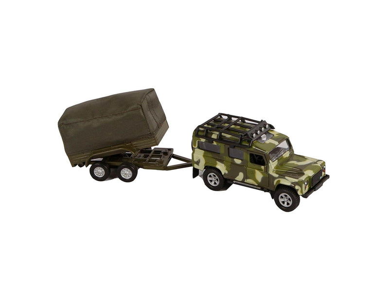 Kids Globe Die-cast Land Rover With Army Trailer 27cm