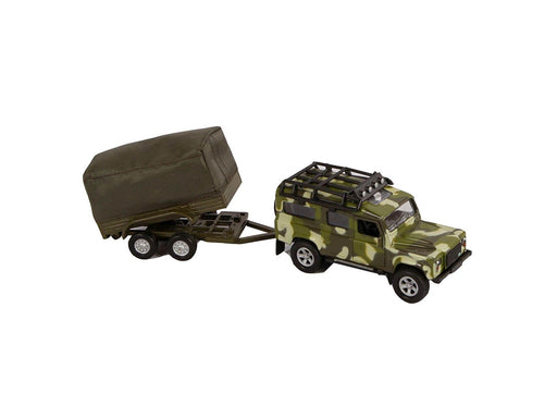 Kids Globe Die-cast Land Rover With Army Trailer 27cm