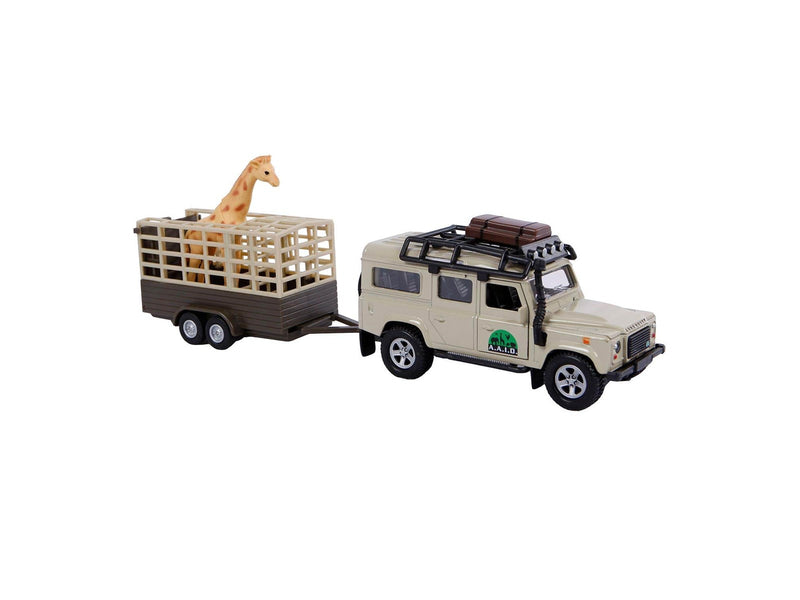 Kids Globe Die-cast Land Rover with Giraffe trailer 29cm