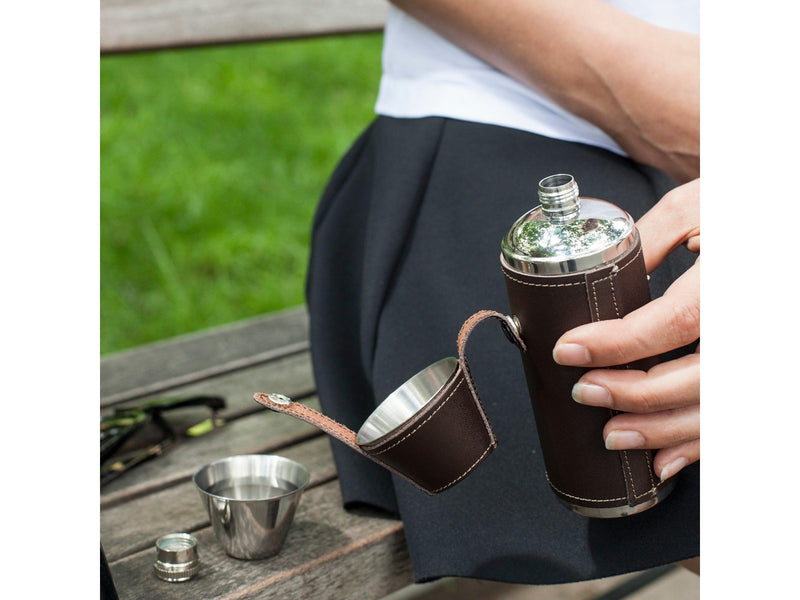 Kikkerland Camping Leather Flask Set