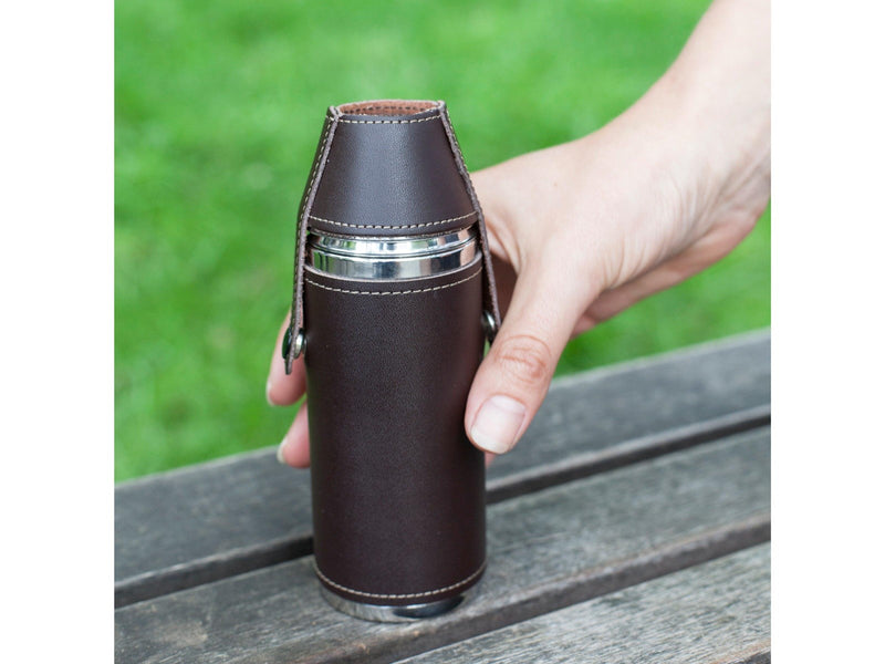Kikkerland Camping Leather Flask Set