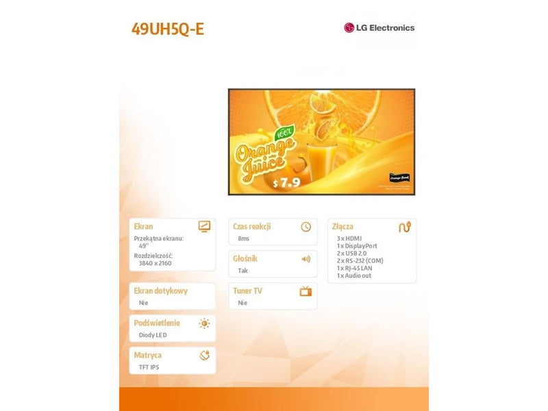 LG 49UH5Q-E UH5Q Series - 49" with Integrated Pro:Idiom LED-backlit LCD display - 4K - for digital signage