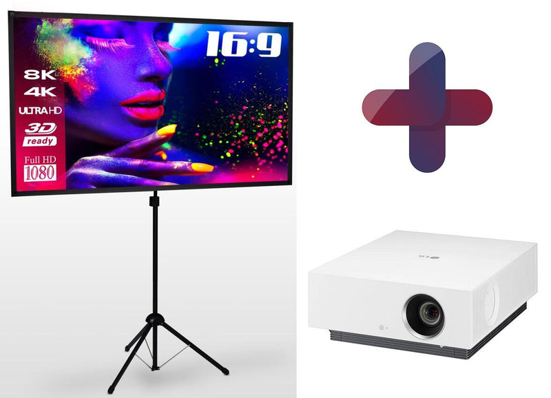 LG HU810PW Forte CineBeam Laser Heimkino Beamer 2700 ANSI Lumen + eSmart Expert X-Type Ultralightweight Stativ Leinwand