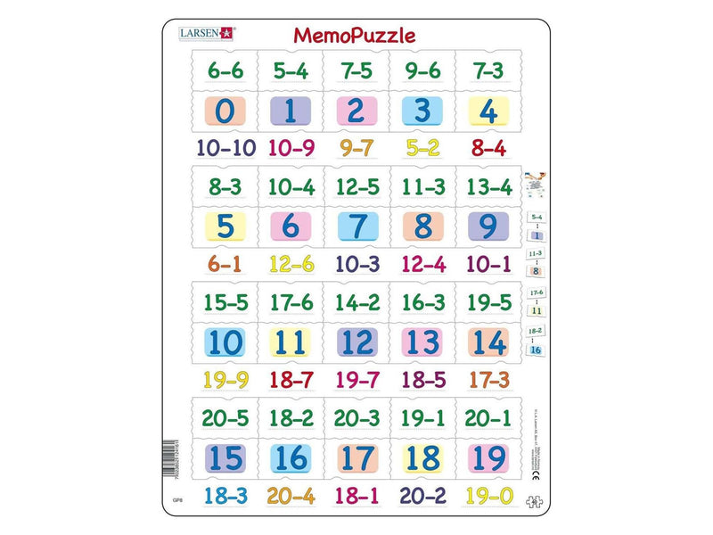 Larsen Puzzles Puzzle MemoPuzzle. Learn minus pieces with numbers from - 40 pieces Maxi (36.5x28.5 cm) 2D Puzzles