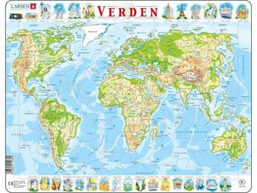 Larsen Puzzles Puzzle World Map Physical - 80 pieces Maxi (36.5x28.5 cm) 2D Puzzles