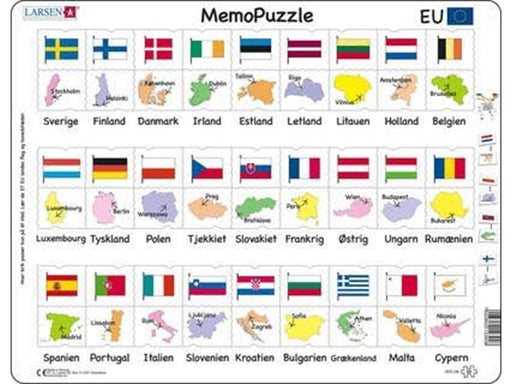 Larsen Puzzles Puzzle game MemoPuzzle. Name flag and capitals ten - 54 pieces Maxi (36.5x28.5 cm) 2D Puzzles