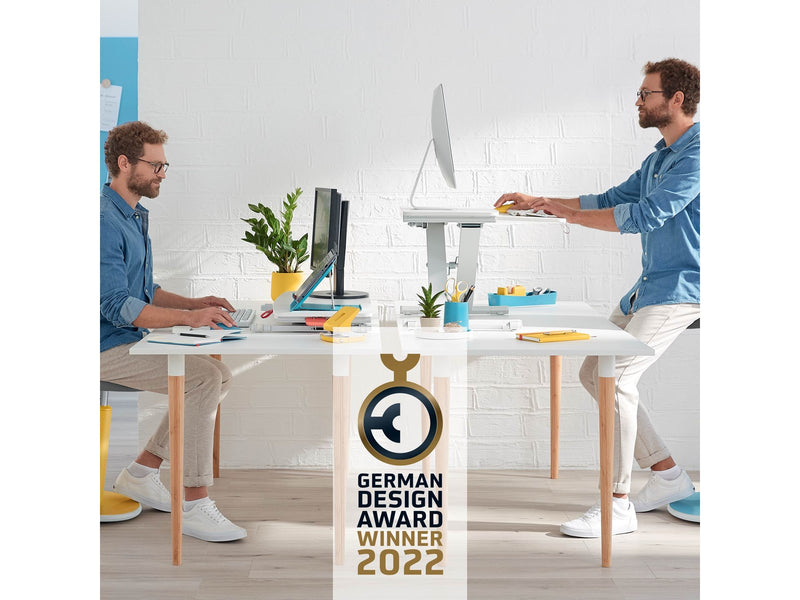 Leitz Ergo Cosy Höhenverstellbarer Sitz-/Steh-Schreibtischaufsatz mit ausziehbarer Tastaturablage