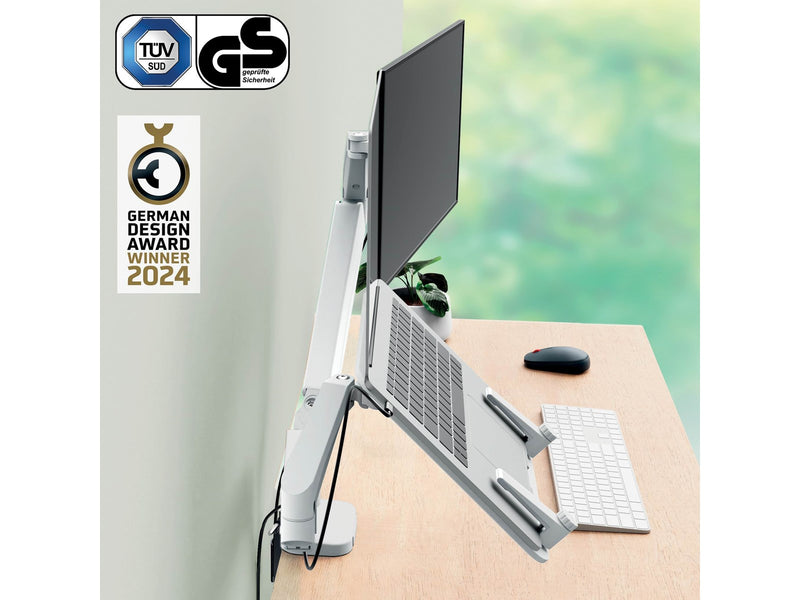 Leitz  Ergo Platzsparender Dual Monitorarm mit Laptophalterung, Grau