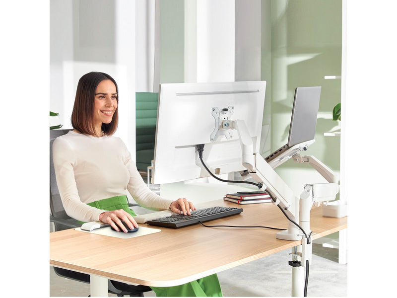 Leitz  Ergo Platzsparender Dual Monitorarm mit Laptophalterung, Grau