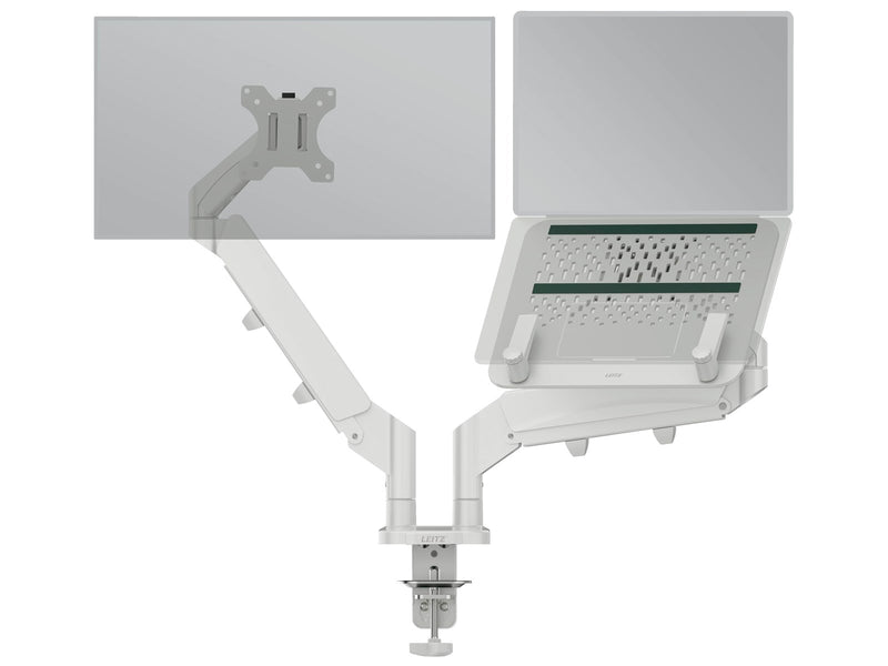 Leitz  Ergo Platzsparender Dual Monitorarm mit Laptophalterung, Grau