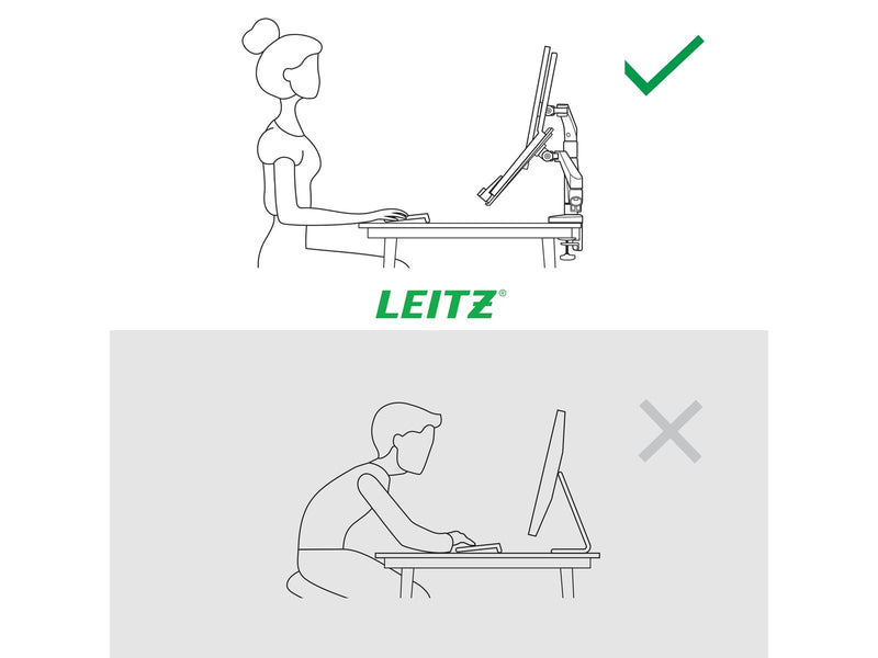Leitz  Ergo Platzsparender Dual Monitorarm mit Laptophalterung, Grau