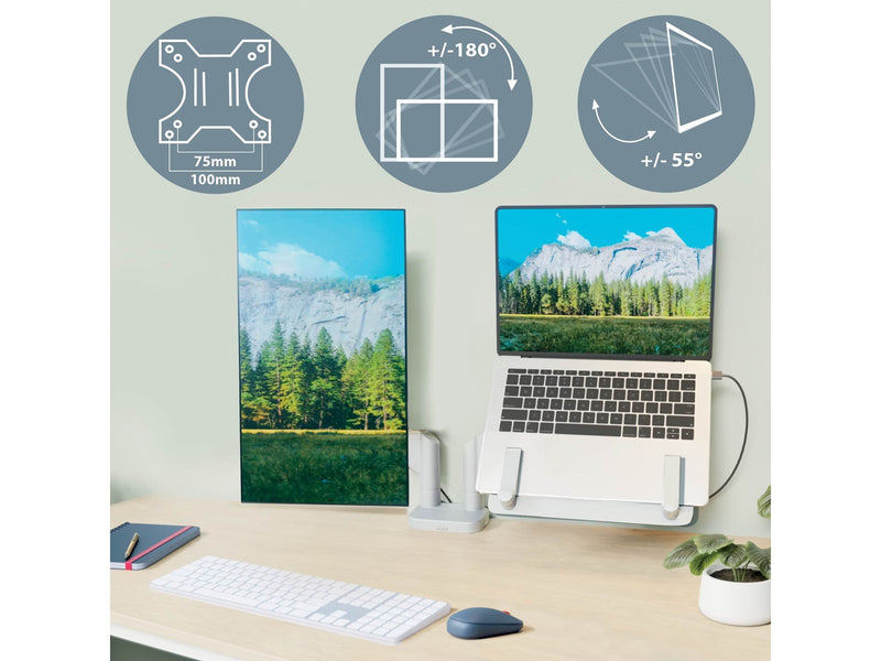 Leitz  Ergo Platzsparender Dual Monitorarm mit Laptophalterung, Grau