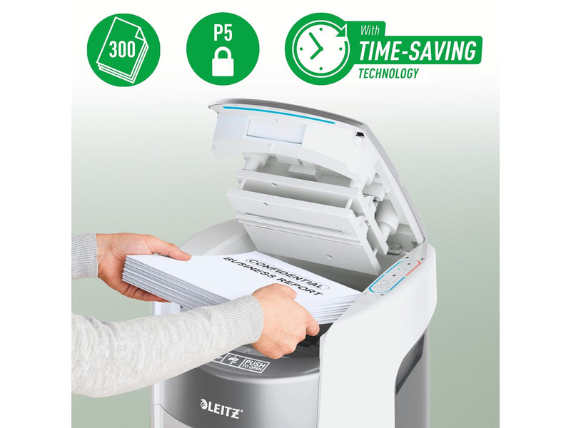 Leitz IQ OptiMax Autofeed Office 300 Mikroschnitt Aktenvernichter P-5
