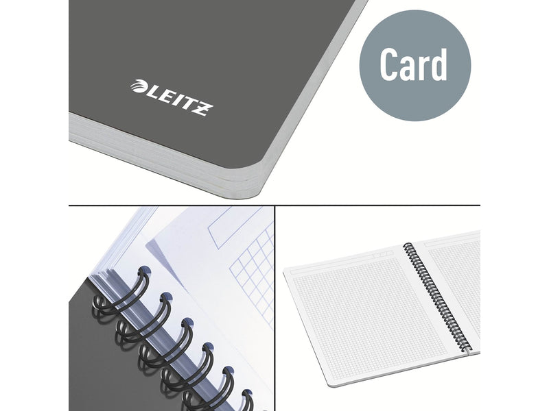 Leitz Office Collegeblock A5 kariert, spiralgebunden mit Karton-Einband, grau