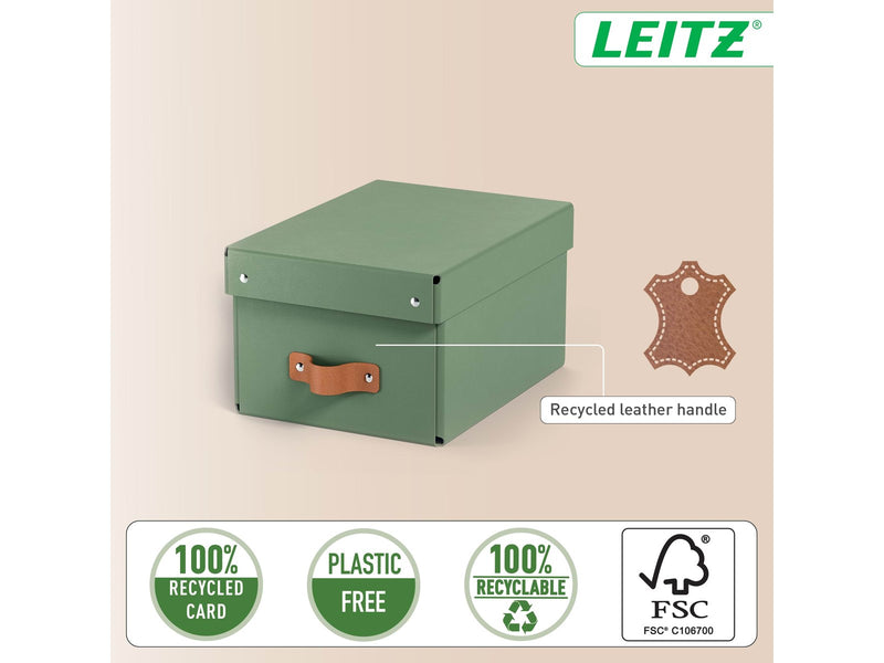 Leitz  Puro Aufbewahrungsbox mit Deckel, klein, 7L, 100% Recyclingkarton, 2er-Pack, Grün