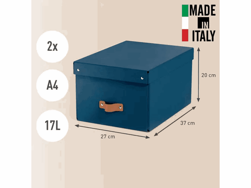 Leitz  Puro Aufbewahrungsbox mit Deckel, mittel, 17L, 100% recycelter Karton, 2er-Pack, Dunkelblau