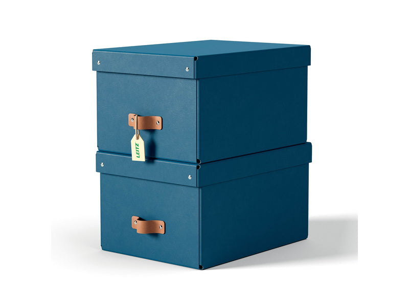 Leitz  Puro Aufbewahrungsbox mit Deckel, mittel, 17L, 100% recycelter Karton, 2er-Pack, Dunkelblau