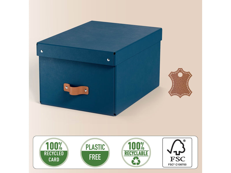 Leitz  Puro Aufbewahrungsbox mit Deckel, mittel, 17L, 100% recycelter Karton, 2er-Pack, Dunkelblau