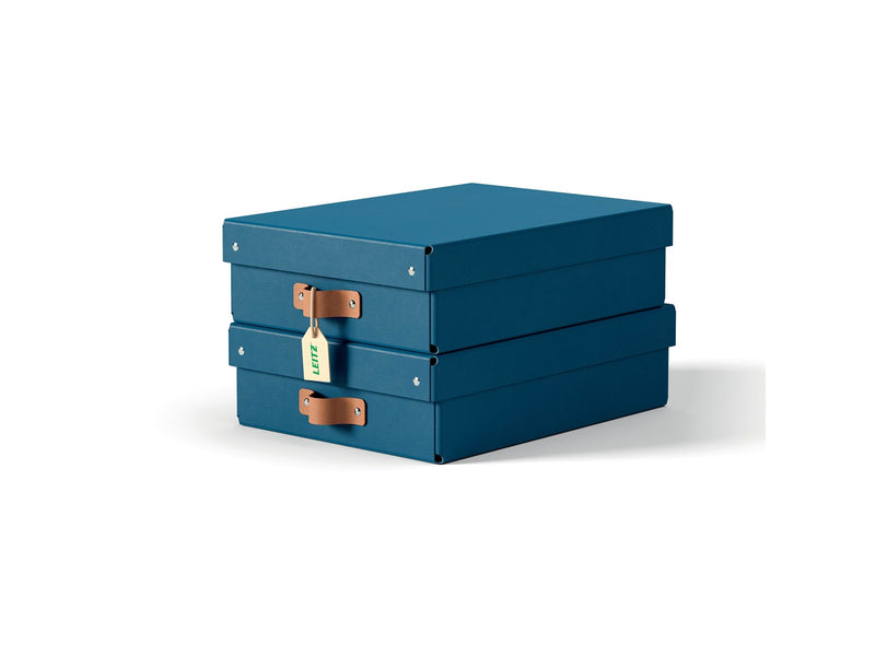 Leitz  Puro Aufbewahrungsbox mit Deckel, mittelgroß & flach, 8L, 100% recycelter Karton, 2er-Pack, Dunkelblau