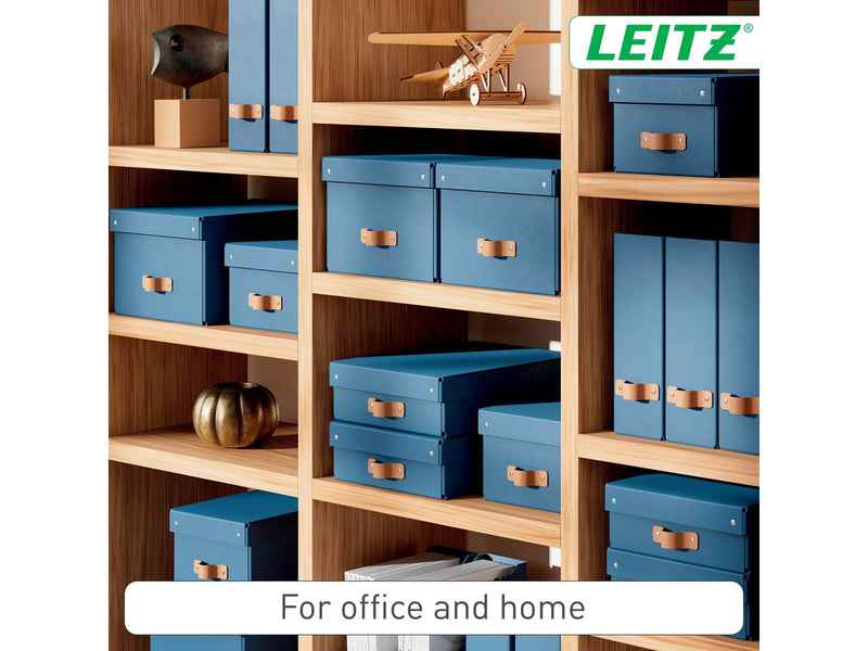 Leitz  Puro Aufbewahrungsbox mit Deckel, mittelgroß & flach, 8L, 100% recycelter Karton, 2er-Pack, Dunkelblau