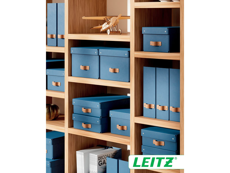 Leitz  Puro Aufbewahrungsbox mit Deckel, mittelgroß & flach, 8L, 100% recycelter Karton, 2er-Pack, Dunkelblau