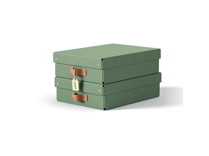 Leitz  Puro Aufbewahrungsbox mit Deckel, mittelgroß & flach, 8L, 100% recycelter Karton, 2er-Pack, Grün
