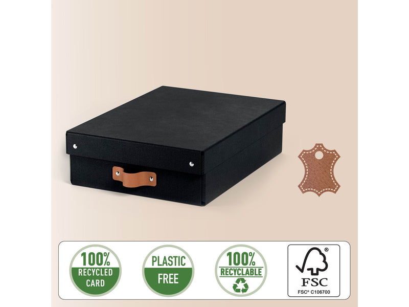 Leitz  Puro Aufbewahrungsbox mit Deckel, mittelgroß & flach, 8L, 100% recycelter Karton, 2er-Pack, Schwartz