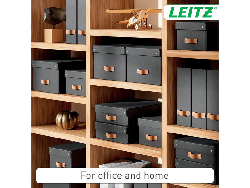 Leitz  Puro Aufbewahrungsbox mit Deckel, mittelgroß & flach, 8L, 100% recycelter Karton, 2er-Pack, Schwartz