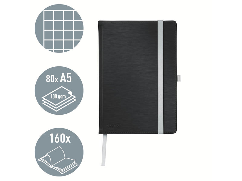 Leitz Style Notizbuch A5 kariert, Hardcover, Schwarz