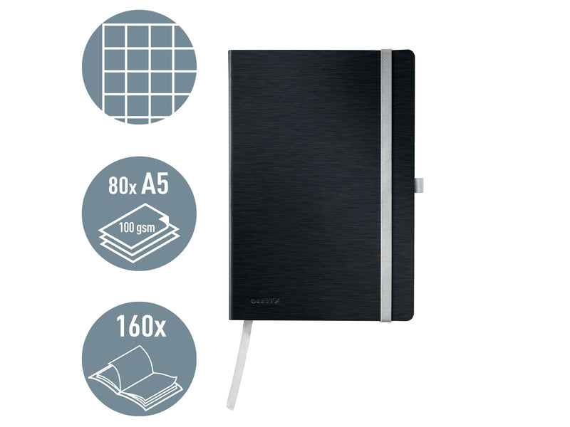 Leitz Style Notizbuch A5 kariert, Softcover, Schwarz