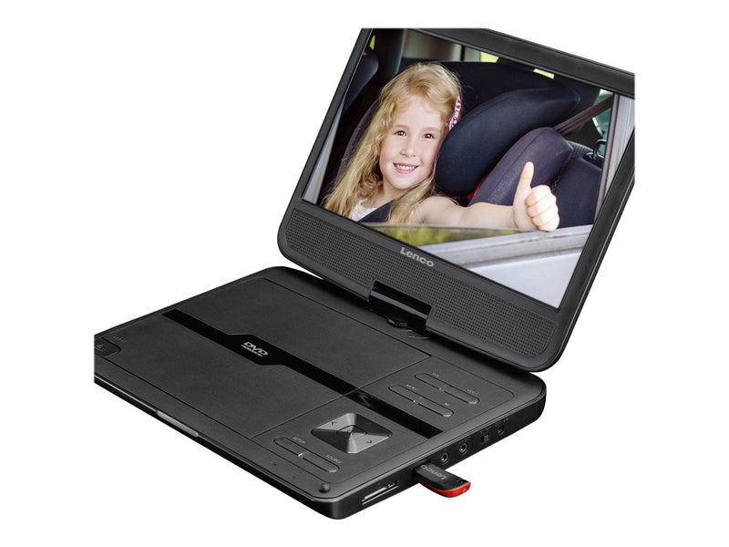 Lenco DVP-1010BK - Portable 10" DVD-Player with USB - Headphone-suspension bracket - Black