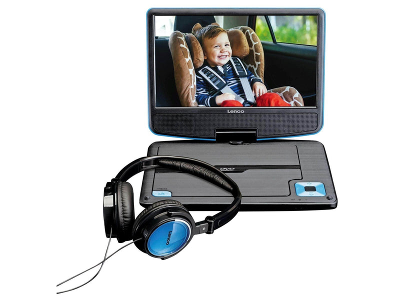 Lenco DVP-910BL - Portable 9" DVD player with USB headphones and mounting bracket - Blue/Black