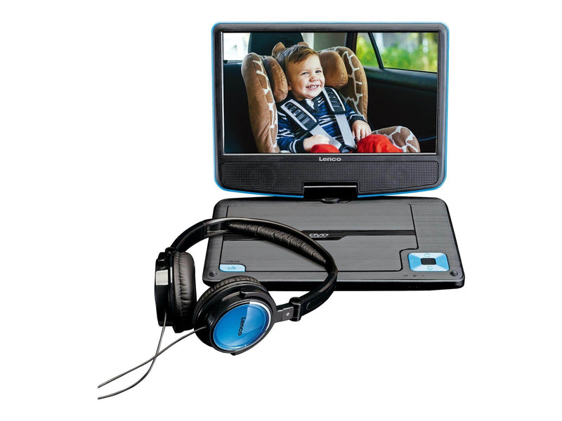 Lenco DVP-910BL - Portable 9" DVD player with USB headphones and mounting bracket - Blue/Black