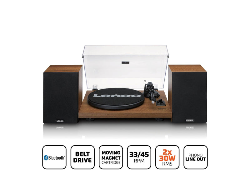 Lenco LS-480WD - Record player with built-in amplifier and Bluetooth® plus 2 external speakers - Wood - Plattenspieler