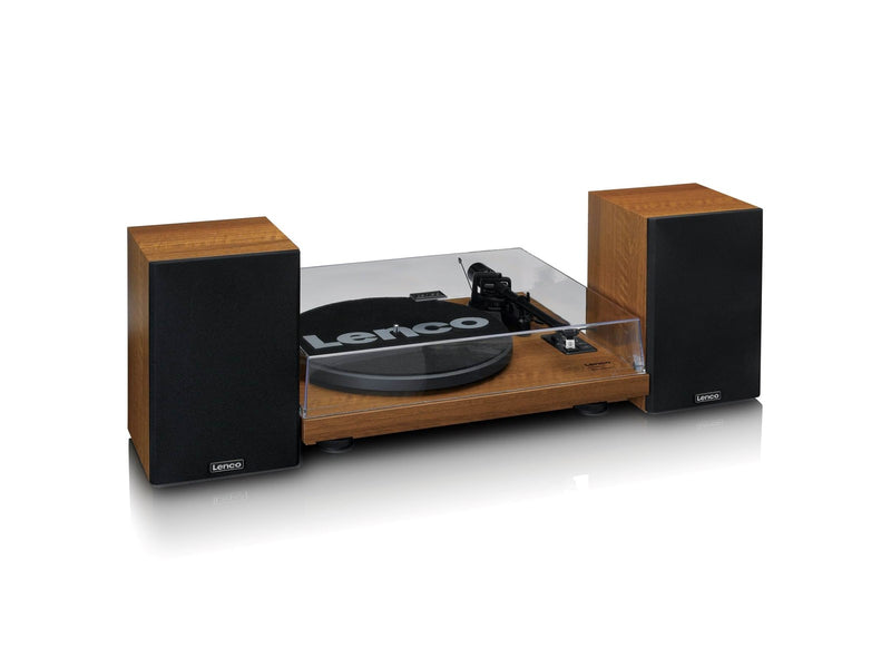 Lenco LS-480WD - Record player with built-in amplifier and Bluetooth® plus 2 external speakers - Wood - Plattenspieler