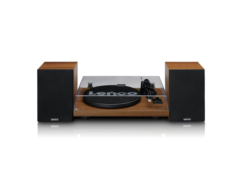 Lenco LS-480WD - Record player with built-in amplifier and Bluetooth® plus 2 external speakers - Wood - Plattenspieler
