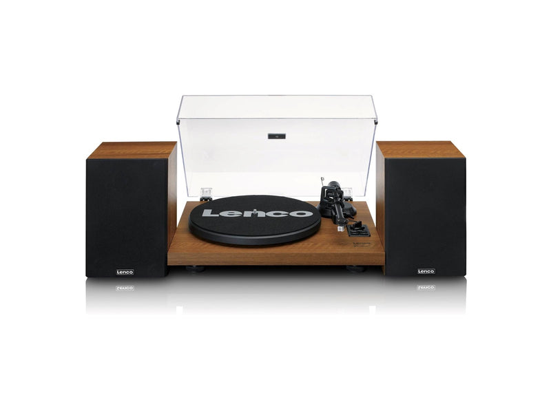 Lenco LS-480WD - Record player with built-in amplifier and Bluetooth® plus 2 external speakers - Wood - Plattenspieler