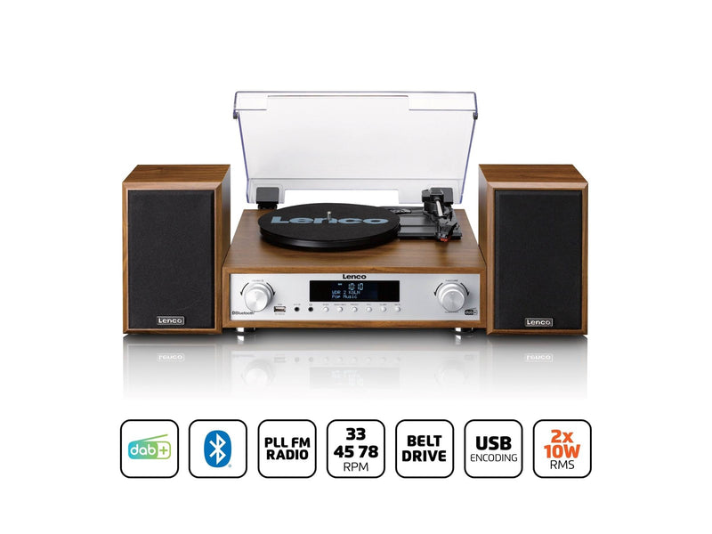 Lenco MC-160WD - HiFi Stereo system with Record Player DAB+/FM radio and Bluetooth® - Wood - Plattenspieler